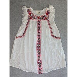 Savanna Jane Women Dress Small Floral Embroidered Vibrant Oaxacan White Delicate